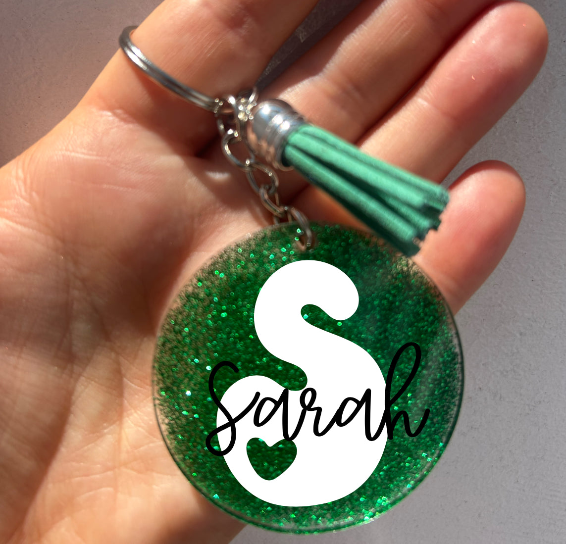 Personalised Glitter Keyring, Any Letter, Any Name, Any Colour, Novelty Gift