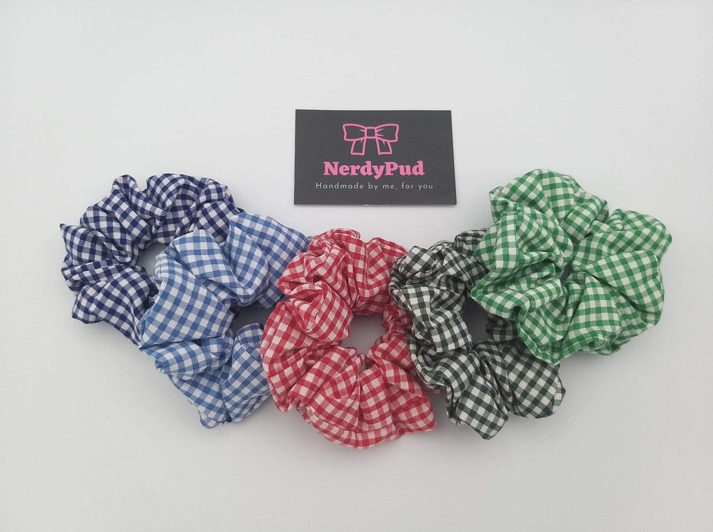 Pale Blue Gingham Cotton Scrunchie