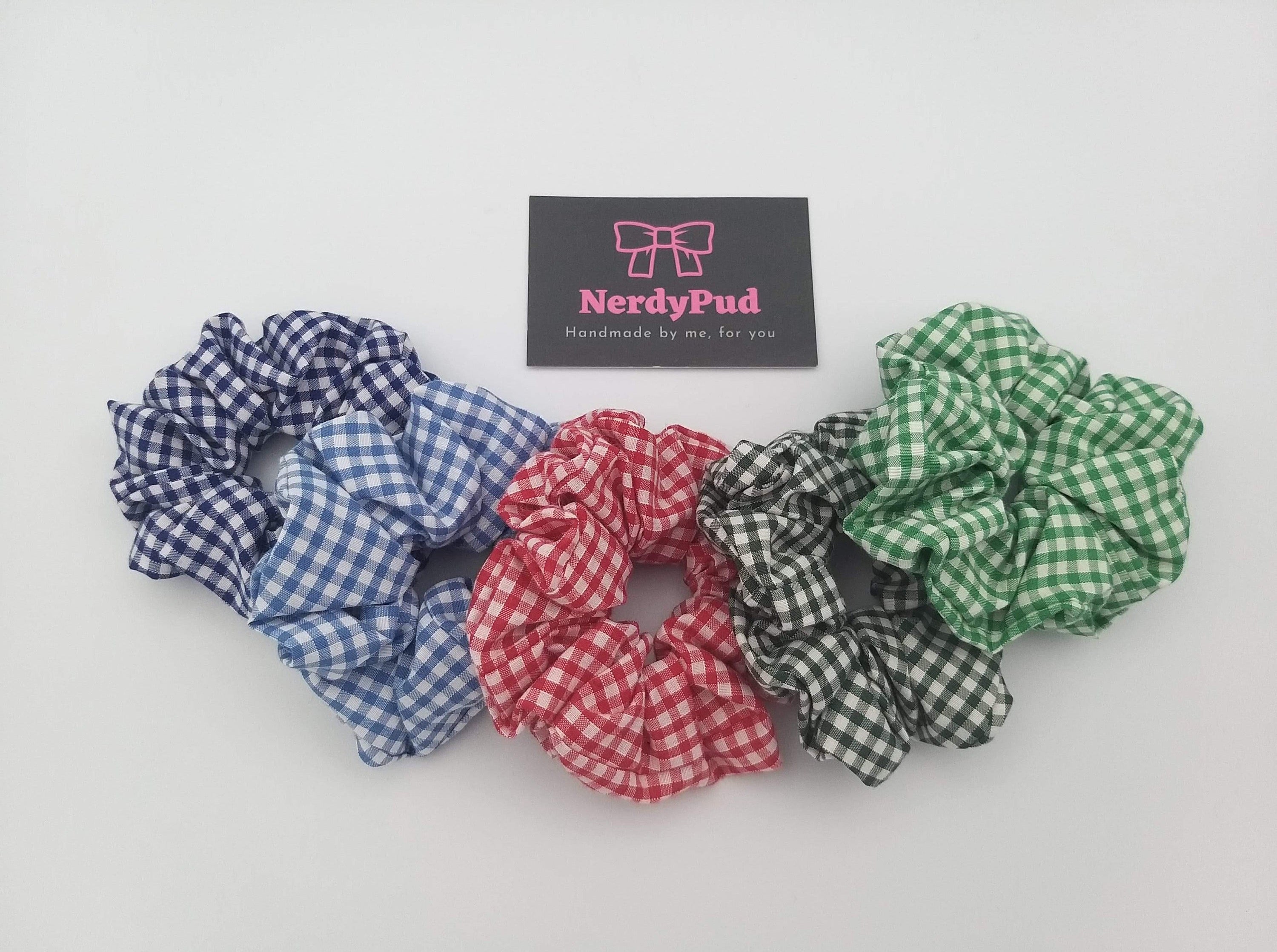 Pale Blue Gingham Cotton Scrunchie