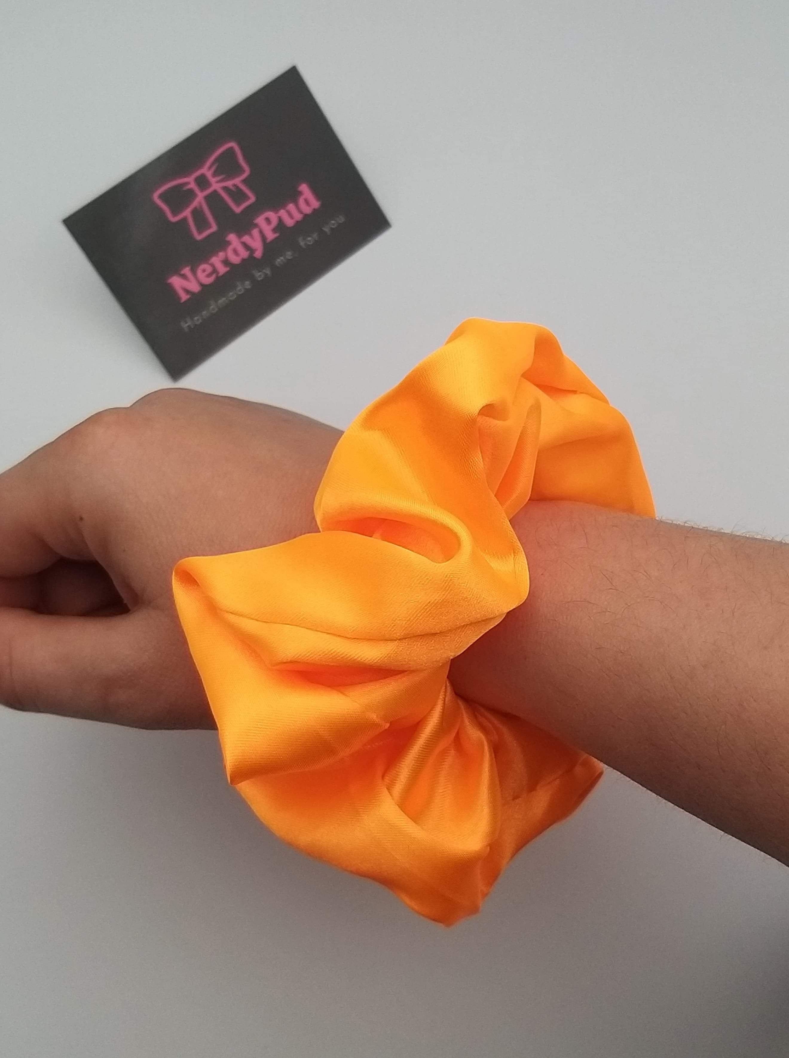 Fluorescent Orange Satin Scrunchie