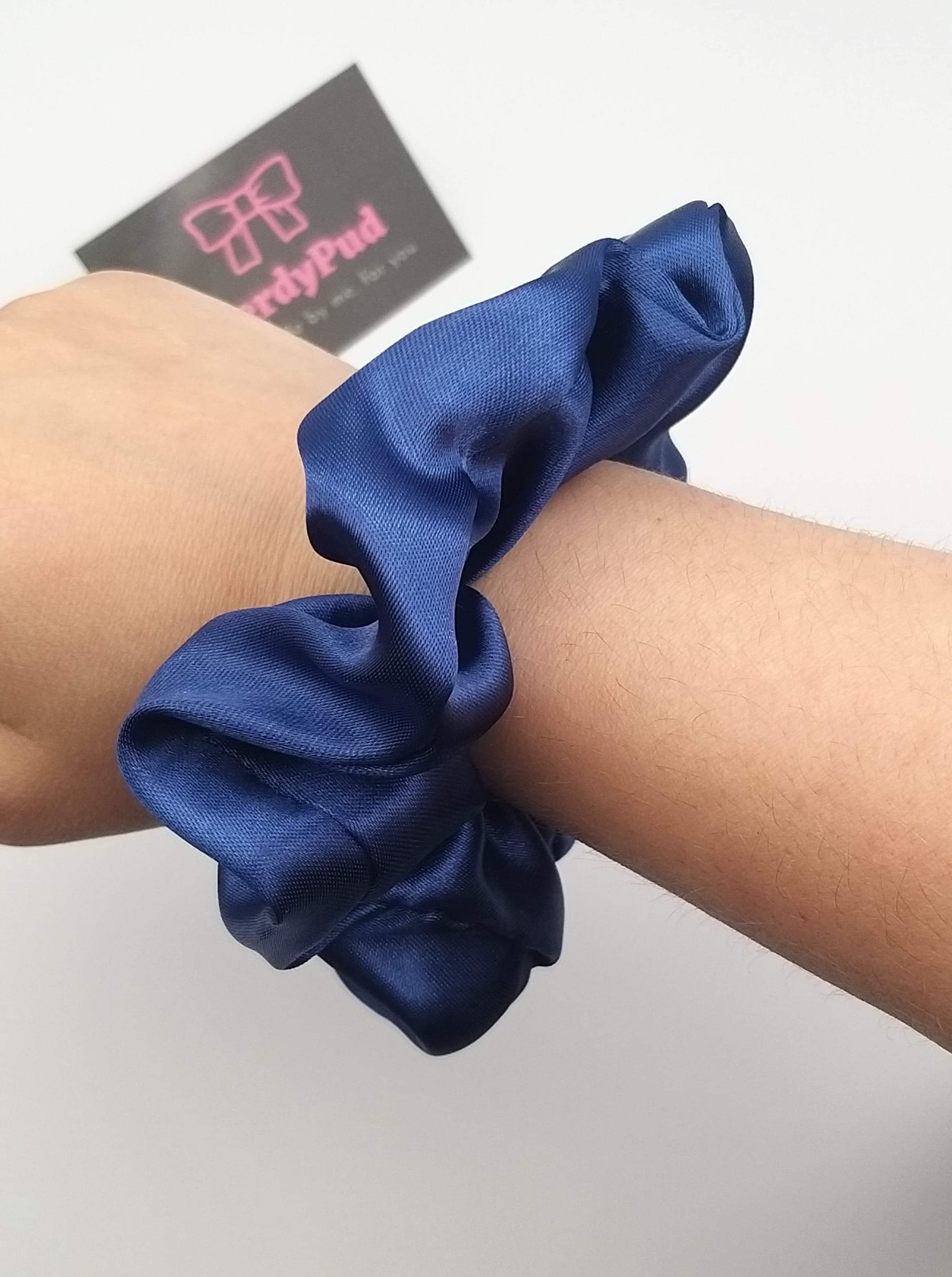 Navy Satin Scrunchie