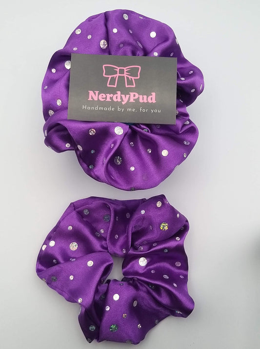 Purple Sequin Satin Scrunchie
