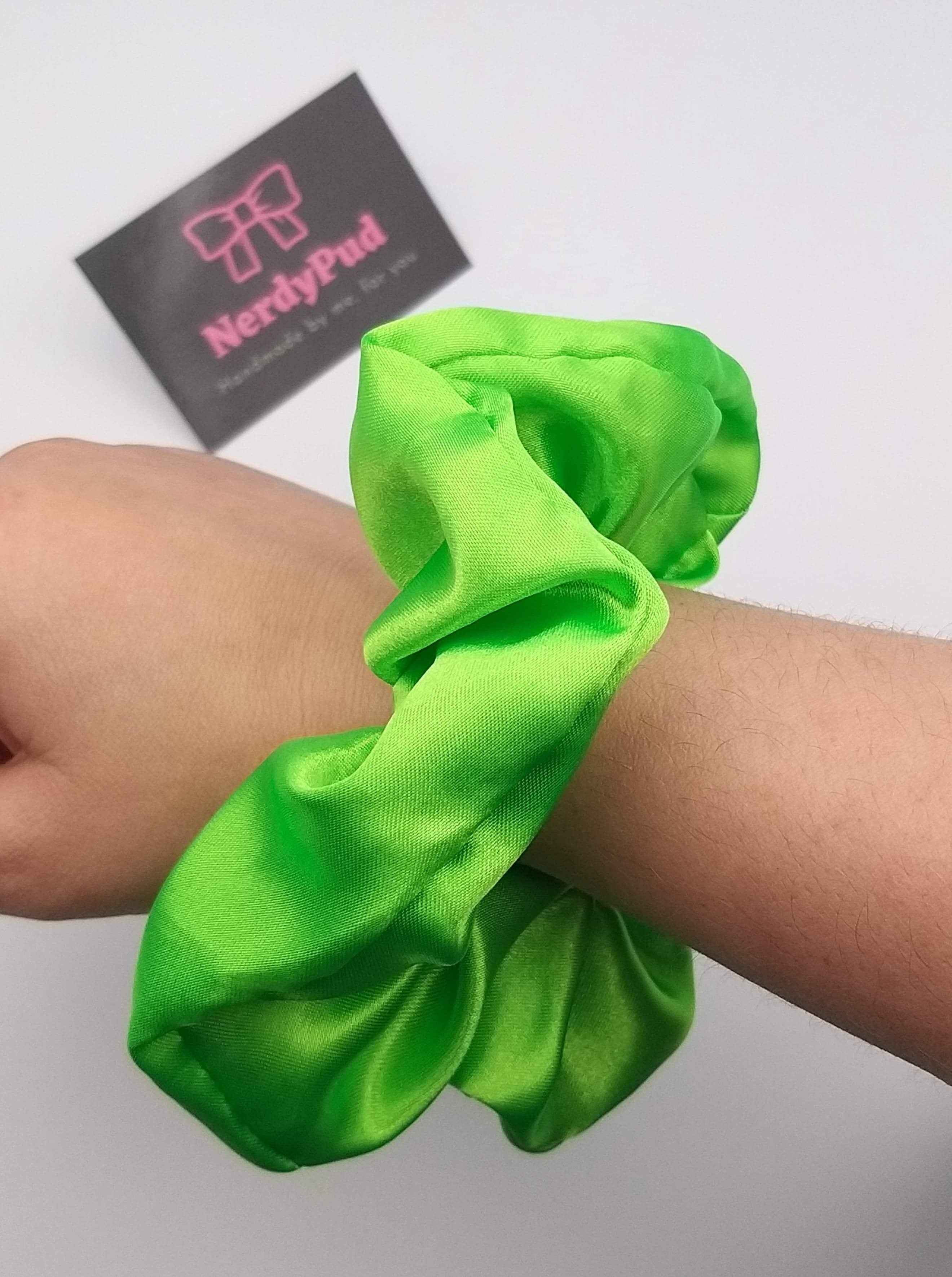 Fluorescent Green Satin Scrunchie