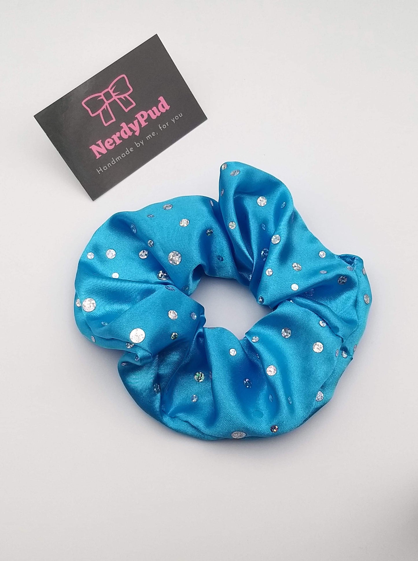 Blue Sequin Satin Scrunchie