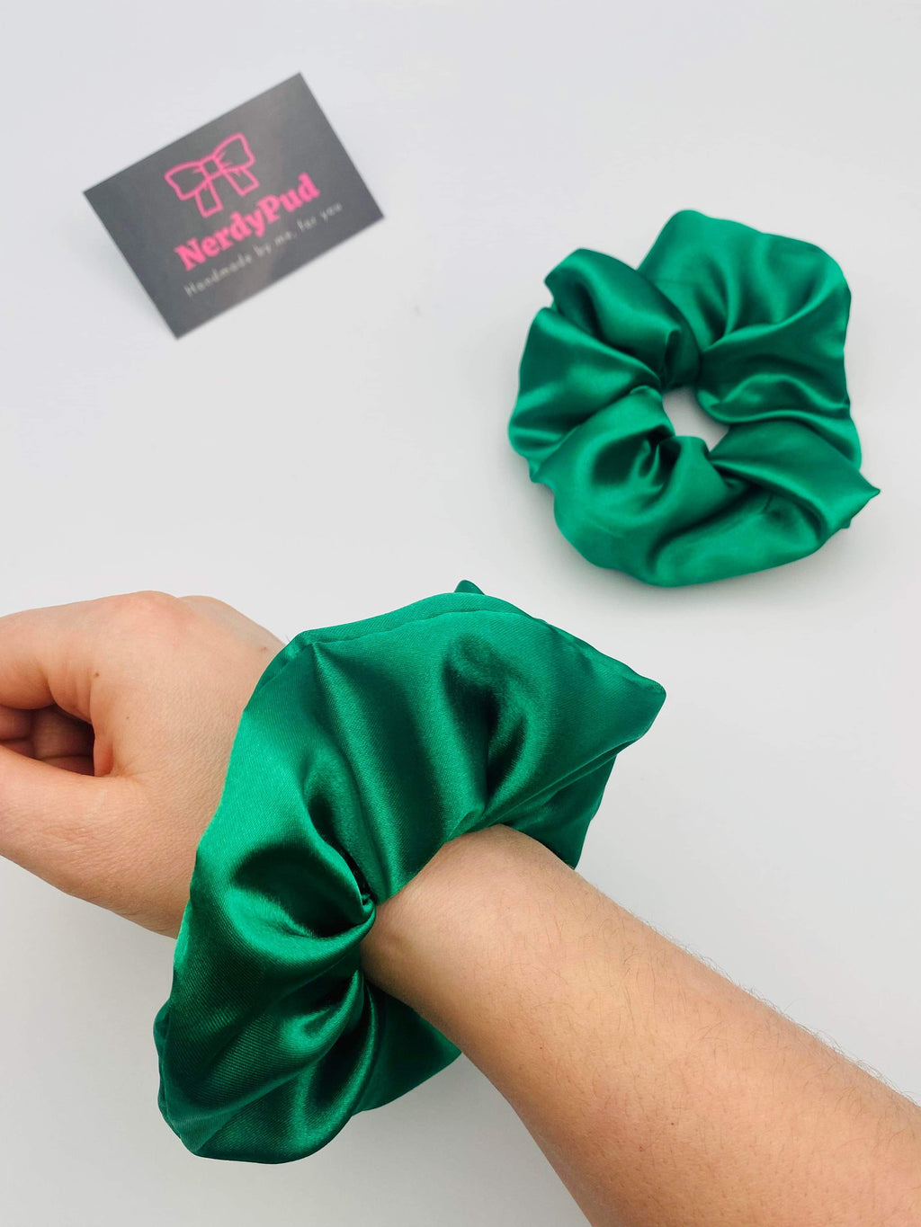 Green Satin Scrunchie
