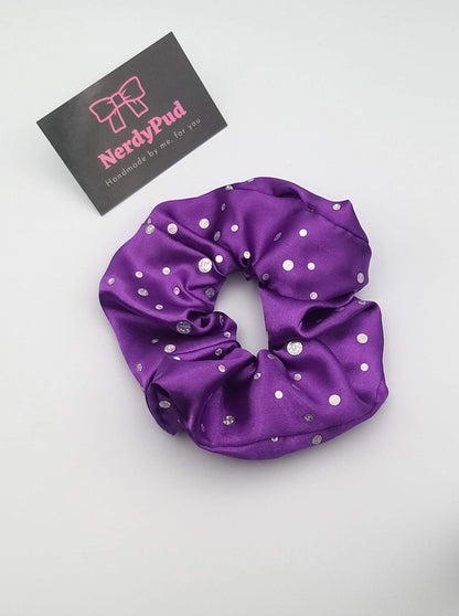 Purple Sequin Satin Scrunchie