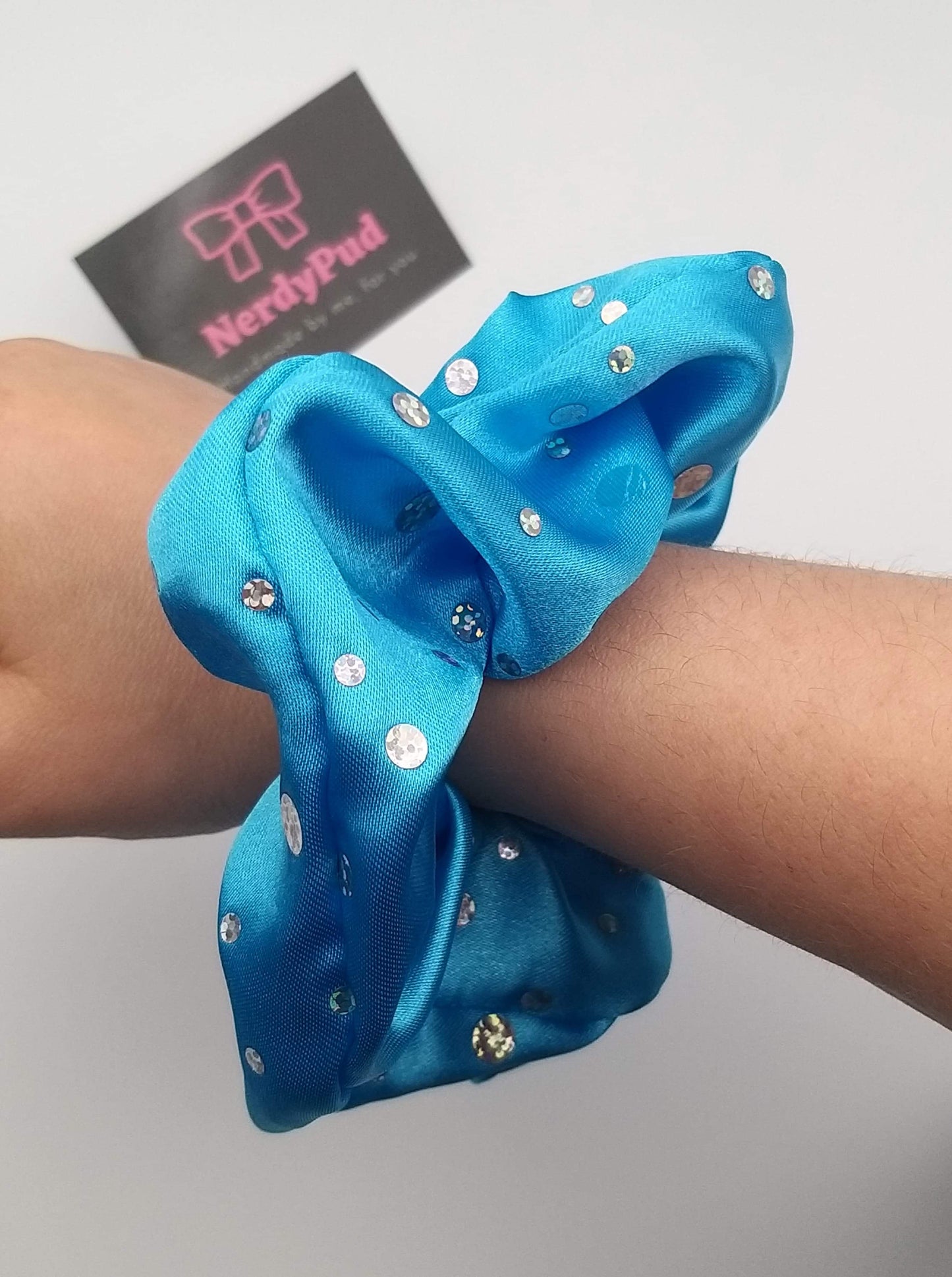 Blue Sequin Satin Scrunchie